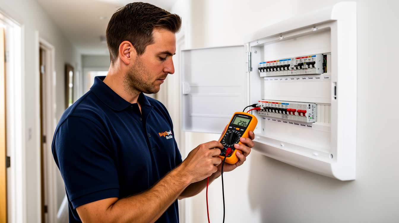 A British electrician working on a domestic consumer unit