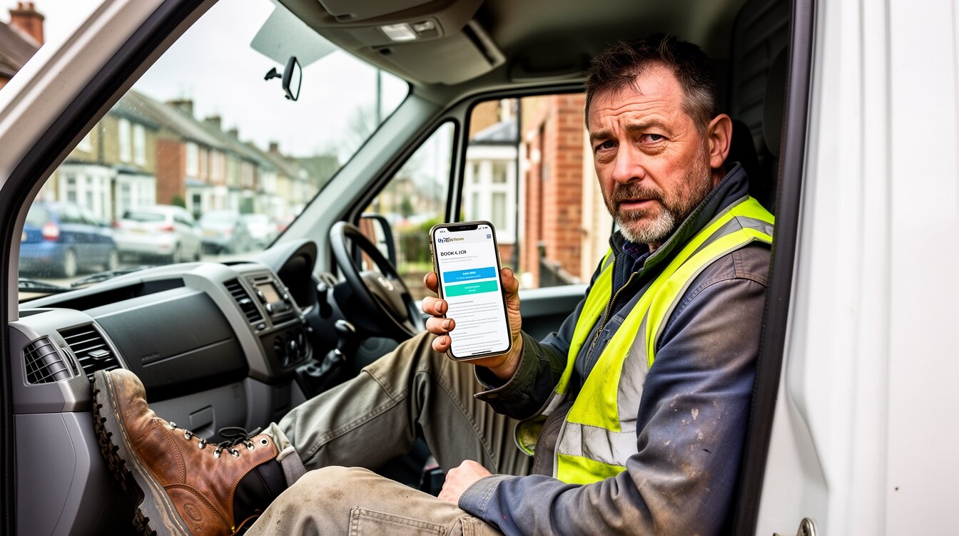 A tradesman checking a website that fails on a phone